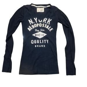 Aeropostale NYC Y2K Long Sleeve Tee Women S/P Fitted Logo Graphic Top Thermal